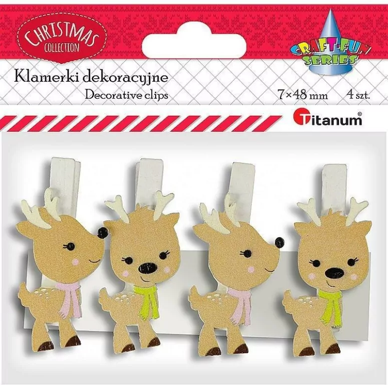 Klamerki drewniane z dekorem renifer - tantis.pl