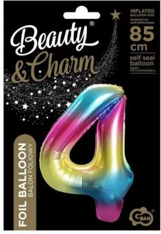 Balon foliowy B&C cyfra 4 tęczowa, 85cm - tantis.pl