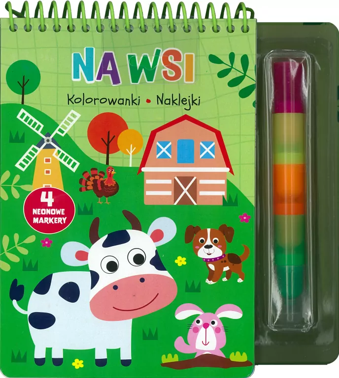 Na wsi. Kolorowanki naklejki 4 neonowe markery - tantis.pl