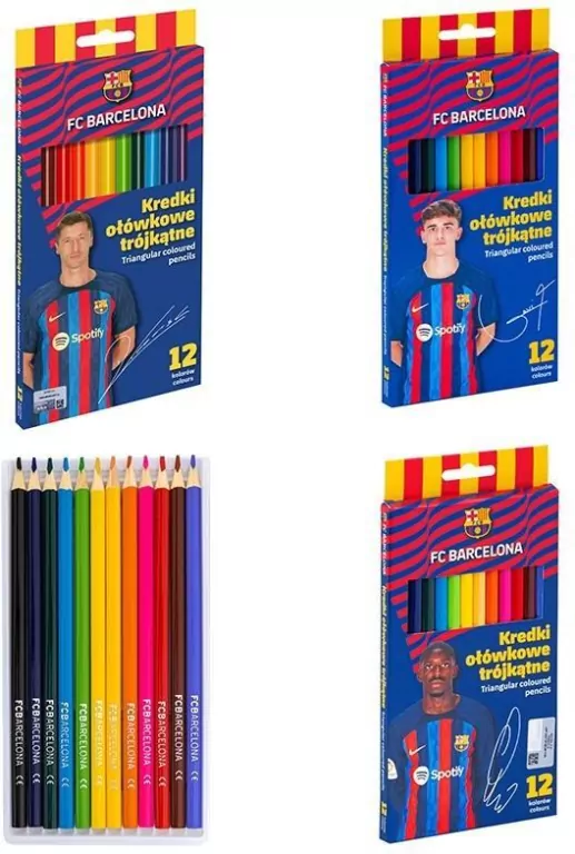 Kredki ołówkowe trójkątne FC Barcelona 12kol mix - tantis.pl