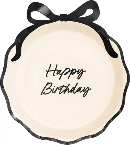 Talerzyki Happy Birthday z kokardką 24cm - tantis.pl