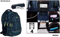 Plecak czterokomorowy 30x16x42cm + piórnik