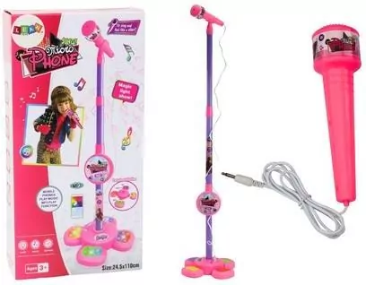 Mikrofon ze statywem regulowany. Różowy - tantis.pl