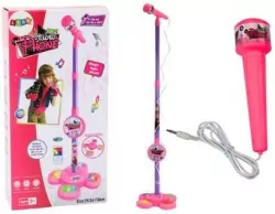 Mikrofon ze statywem regulowany. Różowy
