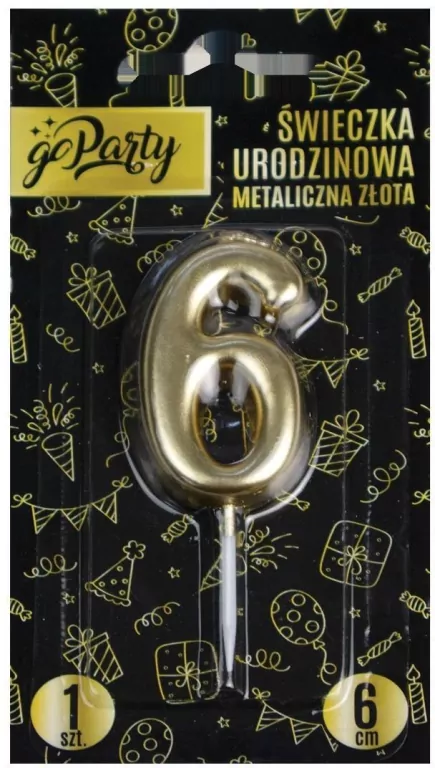 Świeczka urodzinowa 6 Metaliczna złota - tantis.pl