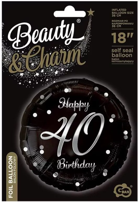 Balon foliowy, Happy 40 Birthday, czarny 45 cm - tantis.pl
