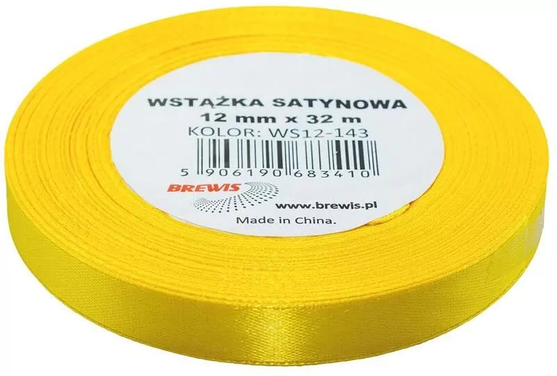Wstążka satynowa, żółta 12mmx32m - tantis.pl