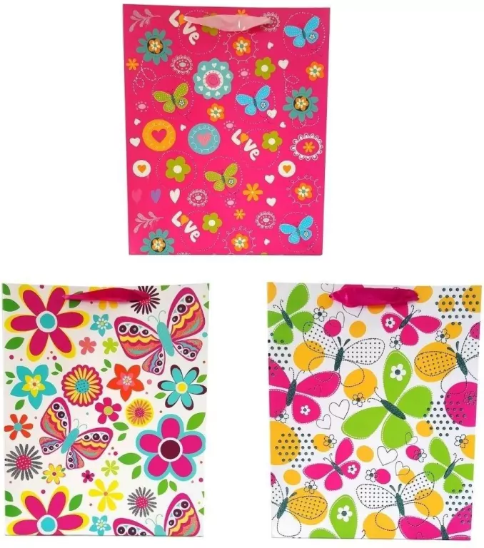 Torebka prezentowa kwiaty i motyle 1327A 31x42x12cm p12, cena za - tantis.pl