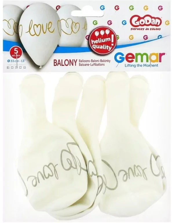 Balony Gemar hel Love białe 33cm 5szt - tantis.pl