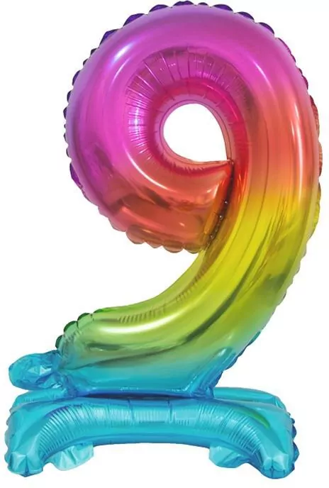 Balon foliowy 9, stojący, tęczowy, 38 cm - tantis.pl