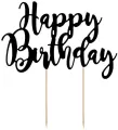 Topper na tort Happy Birthday czarny, 22,5cm - tantis.pl