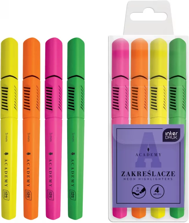 Zakreślacze neonowe 4 kolory Academy - tantis.pl
