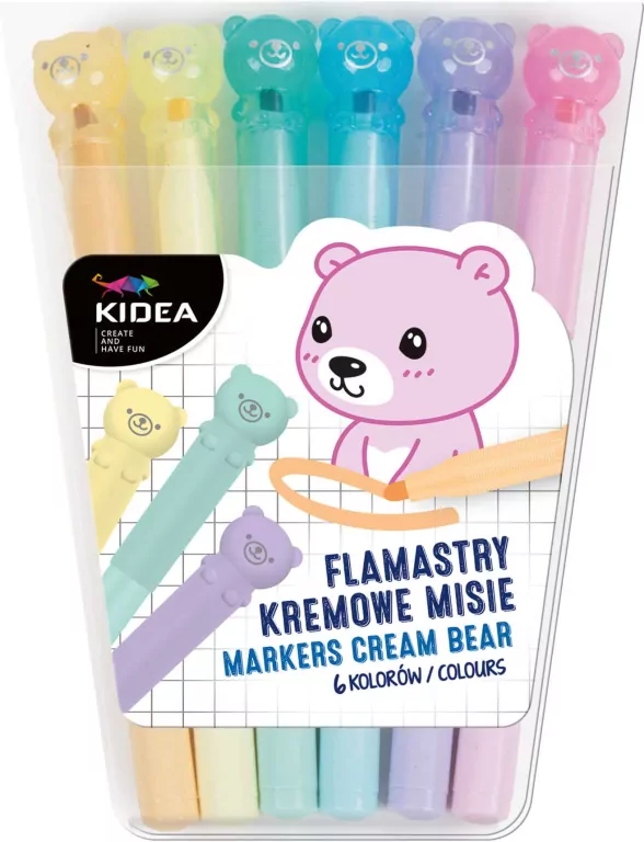 Flamastry kremowe misie 6 kolorów KIDEA - tantis.pl