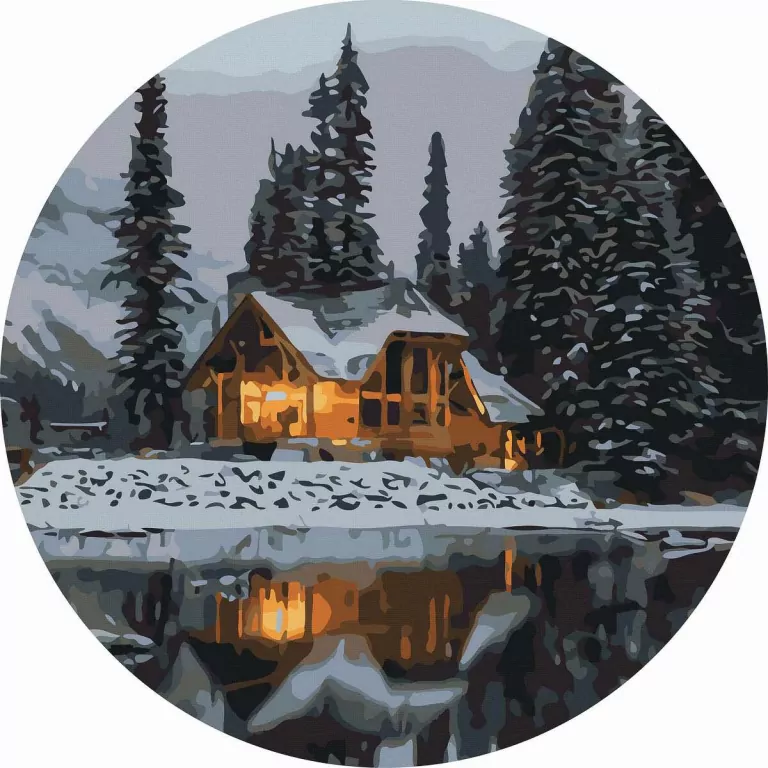 Malowanie po numerach okrągłe - Śnieżna noc 40cm - tantis.pl