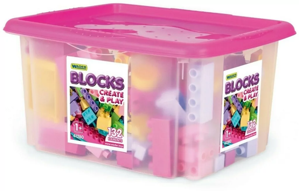 Kids Blocks. Klocki w pojemniku, różowe, 132 elementy - tantis.pl