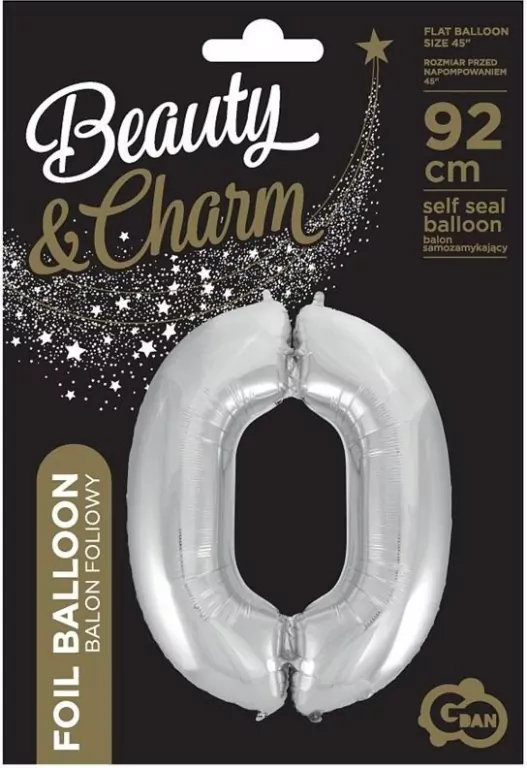 Balon foliowy cyfra 0 Beauty&Charm srebrna 92cm - tantis.pl