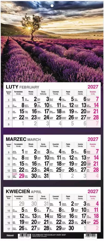 Kalendarz 2027 Trójdzielny Lawendowe pole - tantis.pl