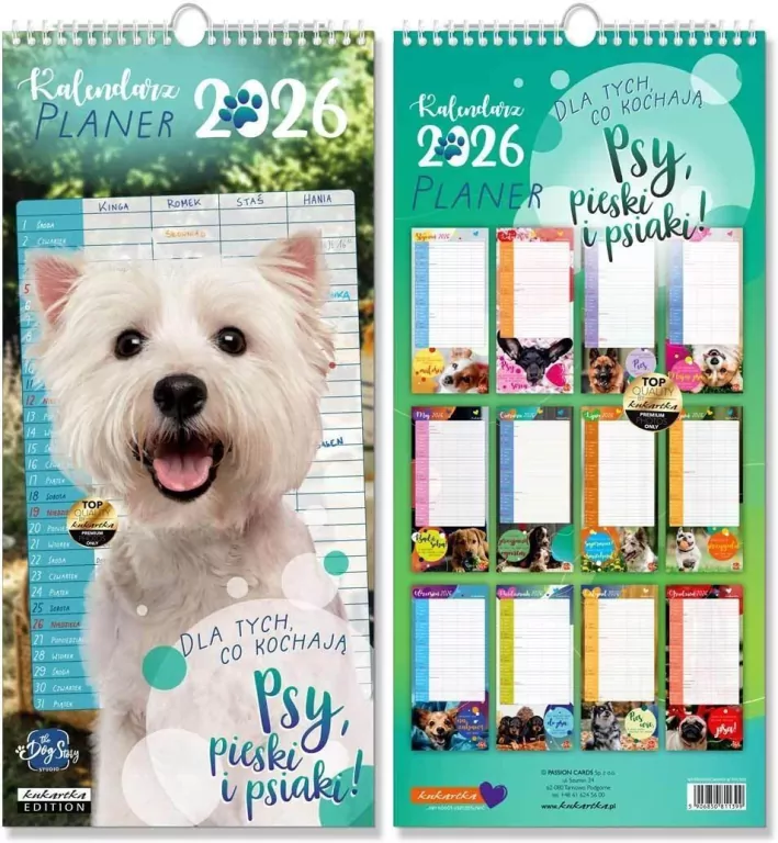 Kalendarz 2026 ścienny planer Psy - tantis.pl