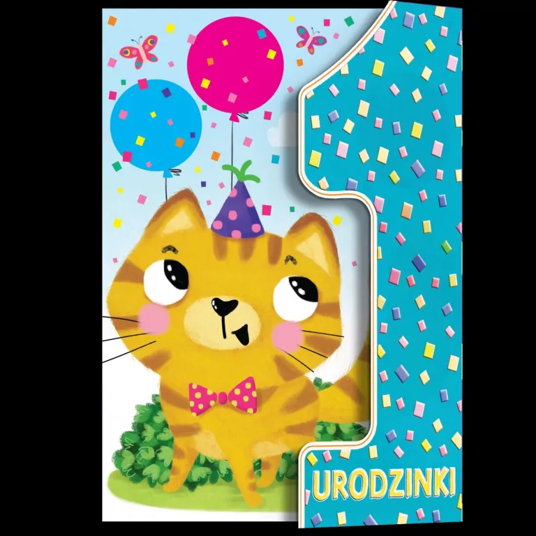 Karnet A5 Urodziny roczek - Kotek - tantis.pl