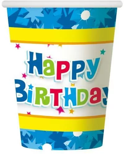 Kubeczki papierowe "Happy Birthday niebieskie" 270ml PF-KHBN - tantis.pl