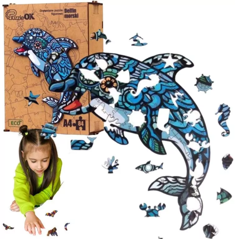 Puzzle drewniane eko 84 Delfin A4 - tantis.pl