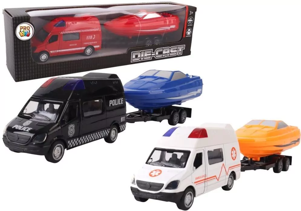 Samochód bus z łodzią na przyczepie metal mix - tantis.pl