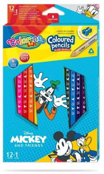 Kredki ołówkowe trójkątne Colorino Kids 13 kolorów 12 sztuk z temperówką Mickey - tantis.pl