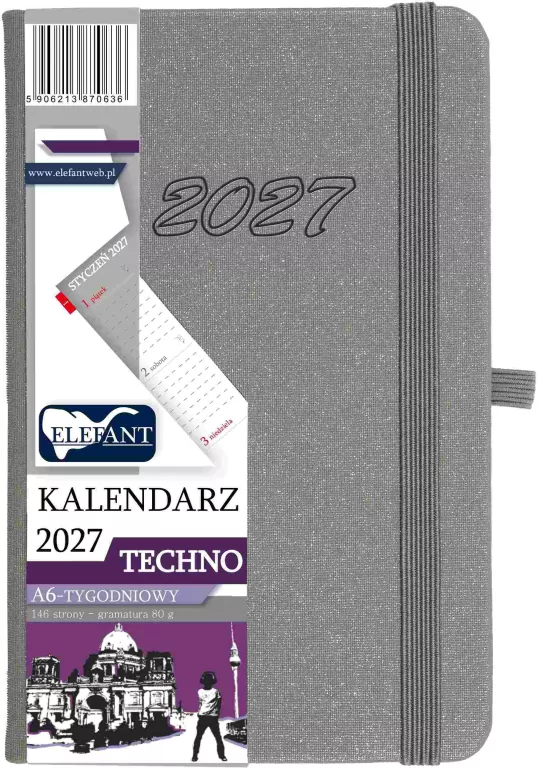 Kalendarz Techno 2027 A6 tygodniowy szary - tantis.pl