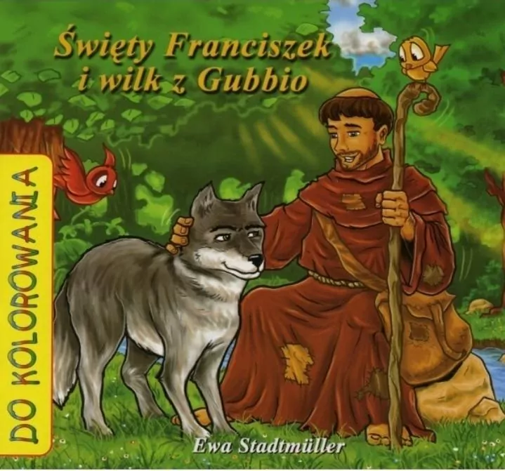 Św. Franciszek i wilk z Gubbio - kolorowanka - tantis.pl