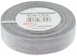 Wstążka brokatowa srebrna 25mmx22m