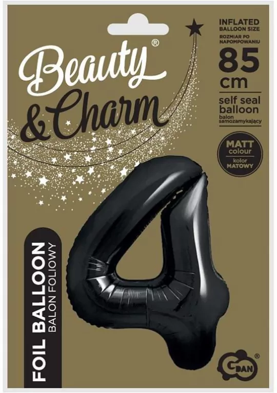 Balon foliowy B&C cyfra 4 matowa czarna 85cm - tantis.pl