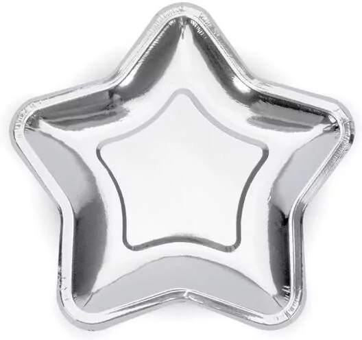Talerzyki gwiazdki srebrne 23cm 6szt - tantis.pl