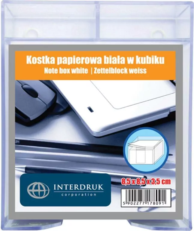 Kostka papierowa biała 85x85x35 mm w kubiku - tantis.pl