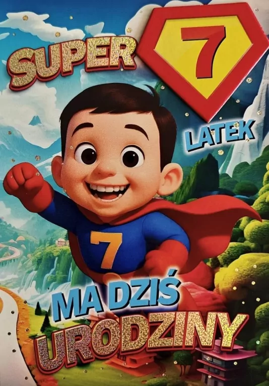 Karnet Urodziny 7 chłopiec - Superbohater - tantis.pl