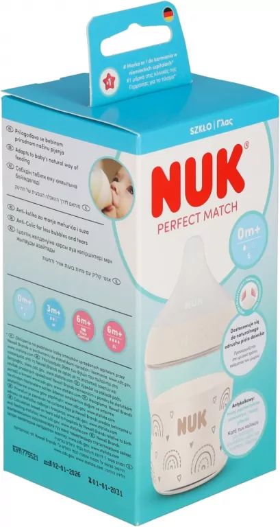 NUK. Perfect Match. Butelka. 120 ml. Z silikonowym smoczkiem. Tęcza - tantis.pl