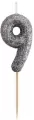 Świeczka piker 9 czarna brokatowa 11x3.5 cm - tantis.pl