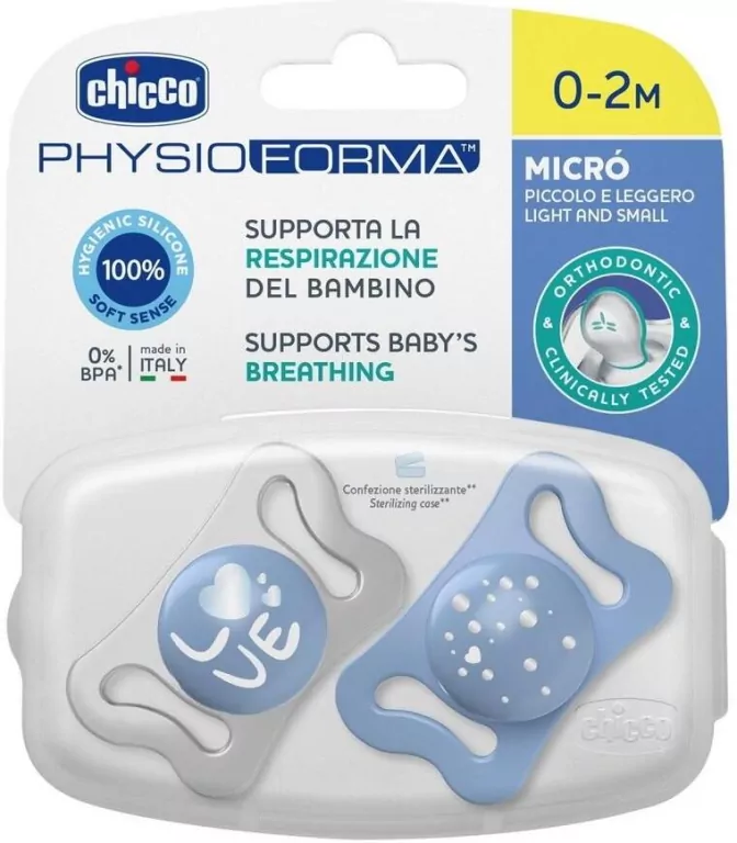 Chicco. Smoczek. 0-2 miesięcy. Niebieski. 2 sztuki - tantis.pl