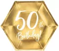 Talerzyki 50th Birthday złote 20cm 6szt - tantis.pl