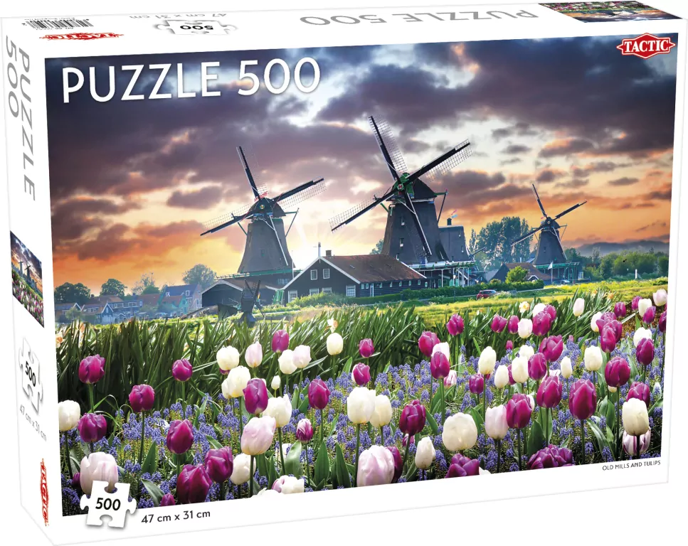 Puzzle 500. Landscape Old Mills and Tulips - tantis.pl