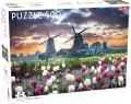 Puzzle 500. Landscape Old Mills and Tulips - tantis.pl