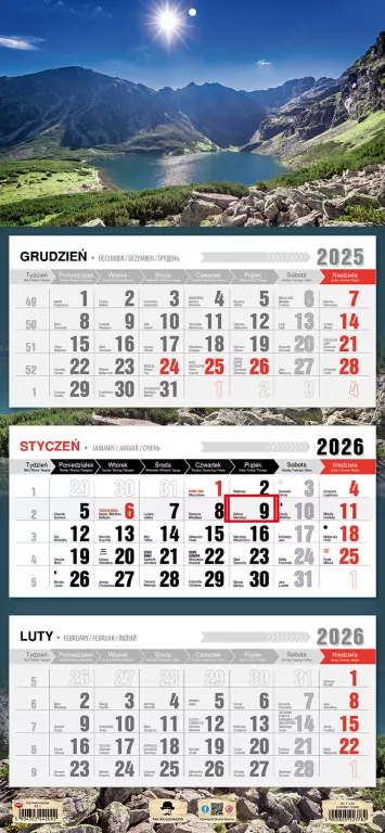 Kalendarz 2026 trójdzielny płaska główka staw - tantis.pl