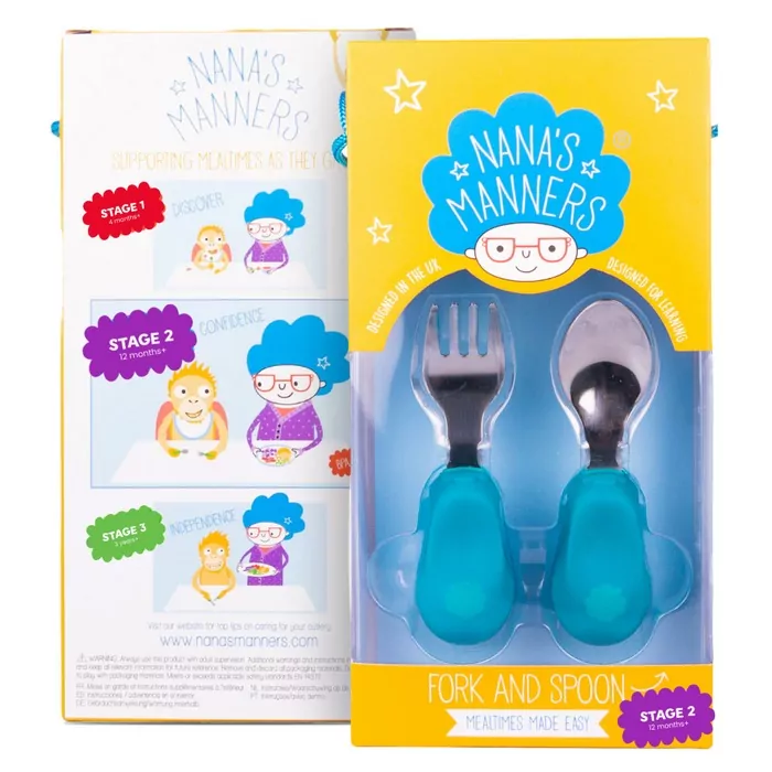 Nana's Manners 2 zestaw sztućców widelec i łyżka niebieski - tantis.pl