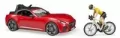 Auto Roadster czerwone z figurką kolarki i rowerem - tantis.pl