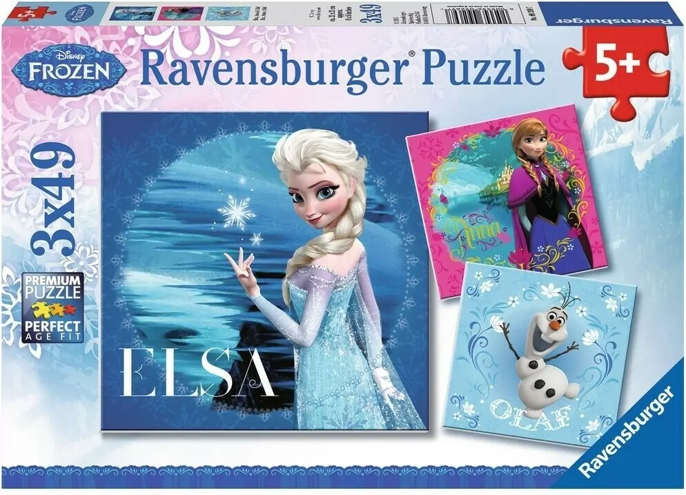 Ravensburger. Puzzle 3x49 elementów. Kraina Lodu Eelsa, Anna i Olaf - tantis.pl