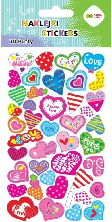 Naklejki 3D Puffy Hearts 10x20cm HAPPY COLOR - tantis.pl