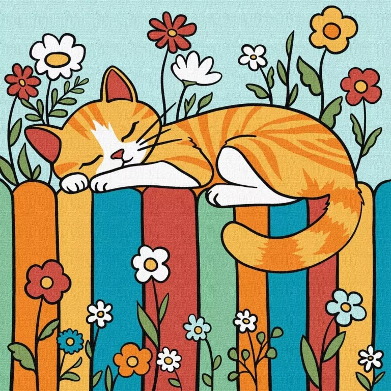 Malowanie po numerach - Kot na ogrodzeniu Kids - tantis.pl