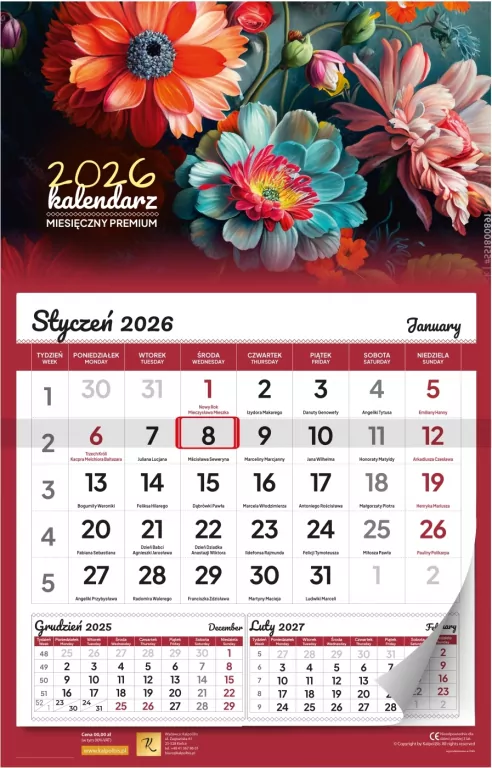 Kalendarz 2026 ścienny miesięczny premium - tantis.pl