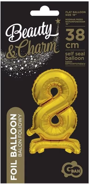 Balon foliowy B&C Cyfra stojaca "8" złota 38cm - tantis.pl