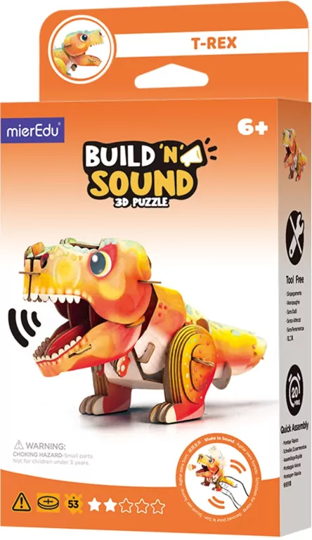 Puzzle 3D. Buduj i słuchaj - Tyranozaur Rex - tantis.pl