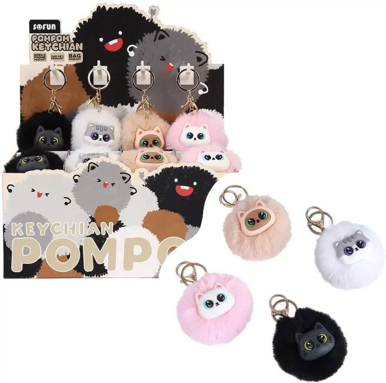 Brelok Kotek z pomponem mix - tantis.pl